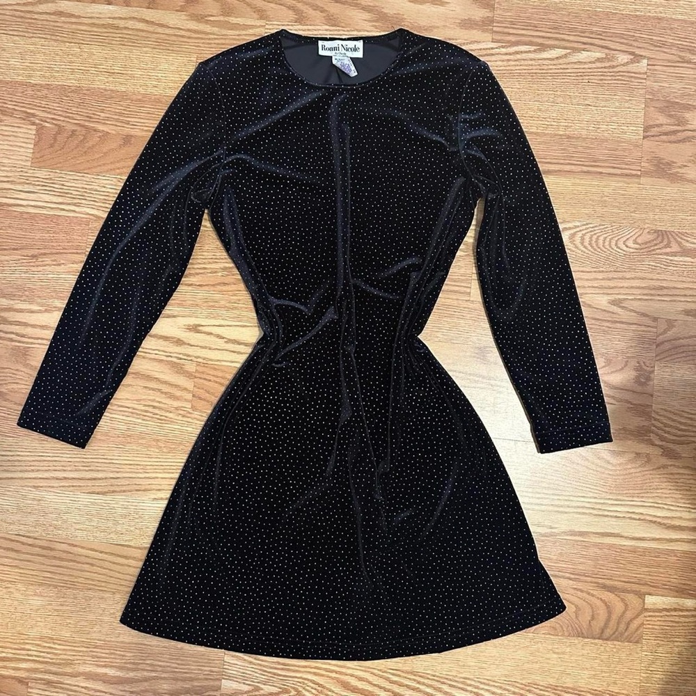 Vintage Ronni Nicole Black Sparkle Long Sleeve Dress Paper Tag Size 10